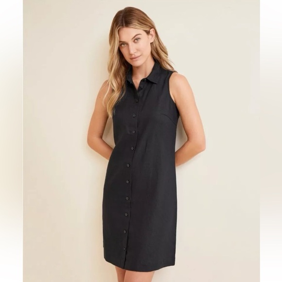 Garnet Hill Dresses & Skirts - Garnet Hill Classic Linen Shirtdress a-line black button up size 16-18 linen
